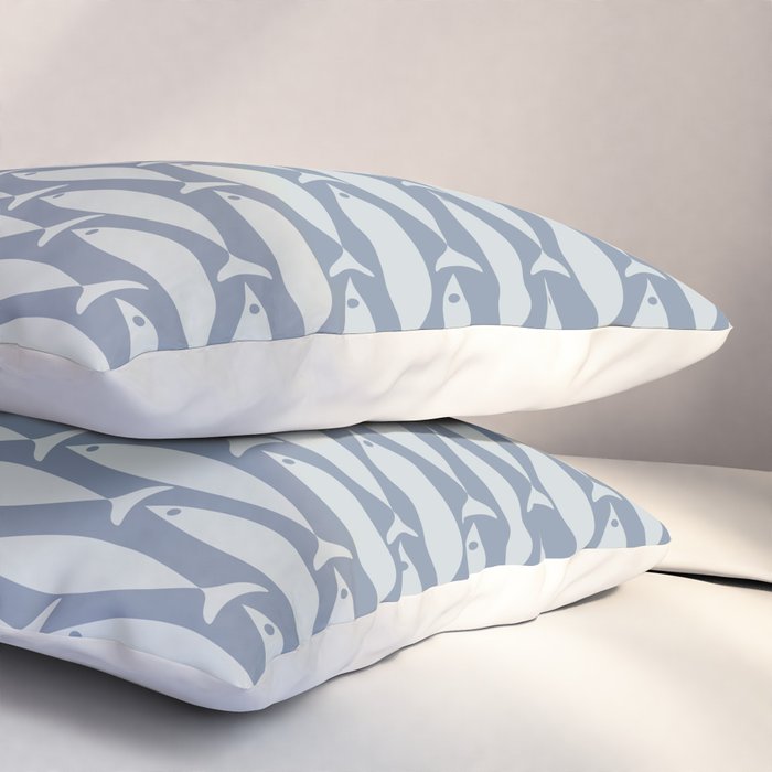 Minimalist Mid Century Modern Scandi Fish Pattern in Slate Blue Pillow Sham Gallery Image 3