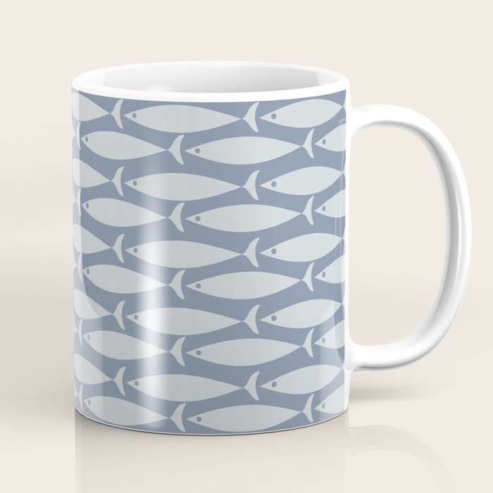 Minimalist Mid Century Modern Scandi Fish Pattern in Slate Blue Coffee Mug Gallery Image 1