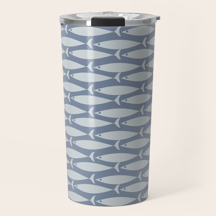 Minimalist Mid Century Modern Scandi Fish Pattern in Slate Blue Travel Mug Gallery Image 1