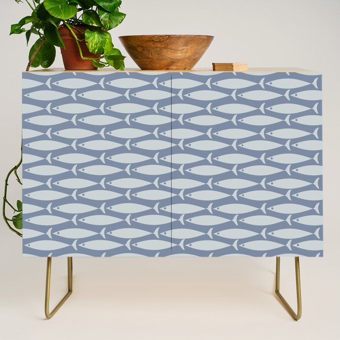 Minimalist Mid Century Modern Scandi Fish Pattern in Slate Blue Credenza Gallery Image 1