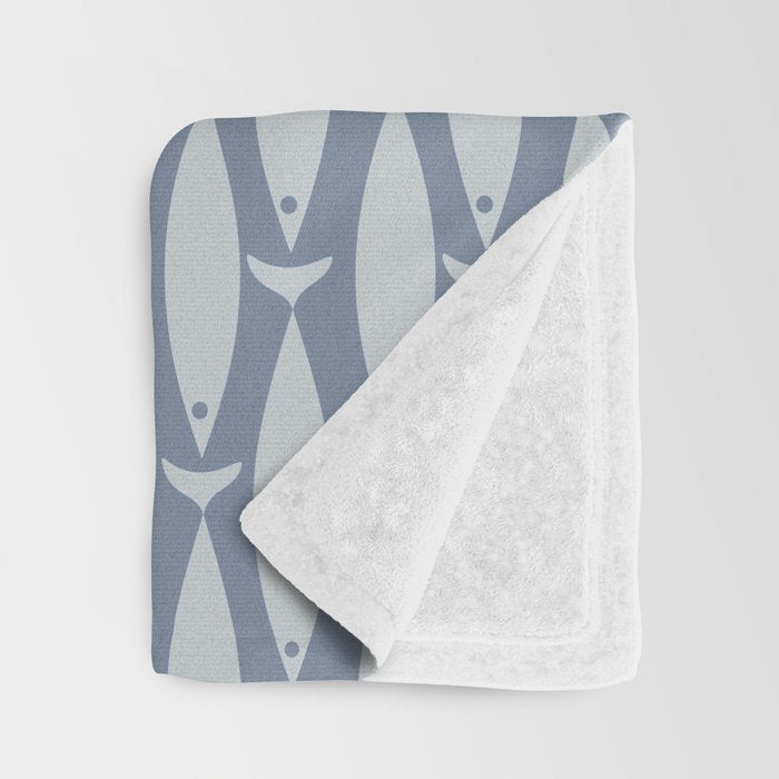 Minimalist Mid Century Modern Scandi Fish Pattern in Slate Blue Throw Blanket Gallery Image 3