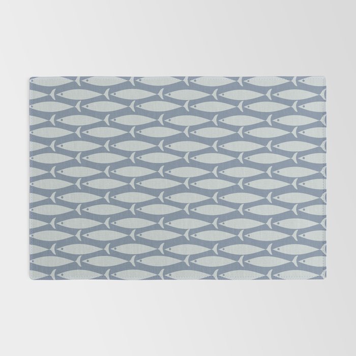 Minimalist Mid Century Modern Scandi Fish Pattern in Slate Blue Rug Gallery Image 2