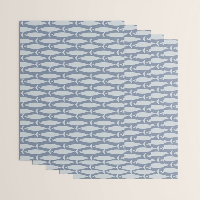 Minimalist Mid Century Modern Scandi Fish Pattern in Slate Blue Wrapping Paper Gallery Image 3