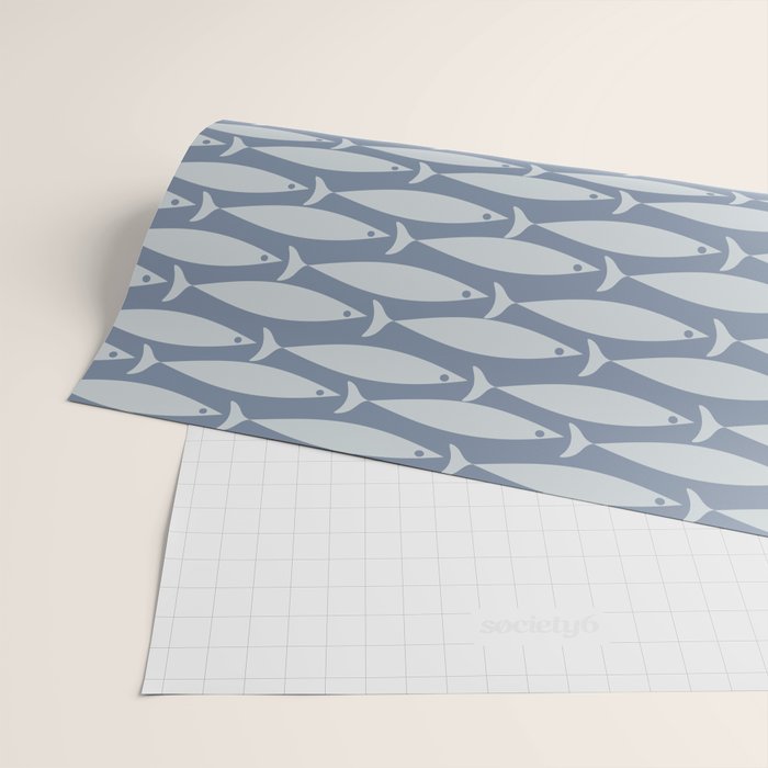 Minimalist Mid Century Modern Scandi Fish Pattern in Slate Blue Wrapping Paper Gallery Image 2
