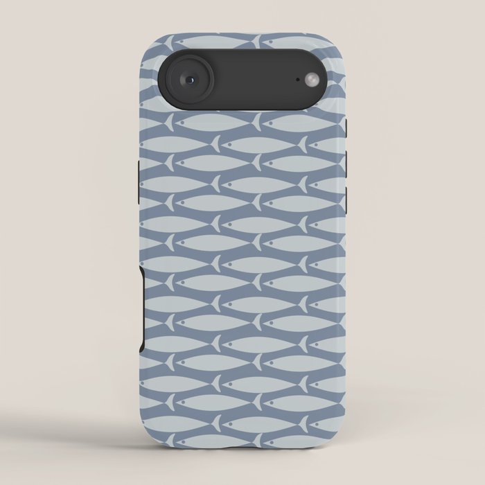 Minimalist Mid Century Modern Scandi Fish Pattern in Slate Blue iPhone Case Gallery Image 2