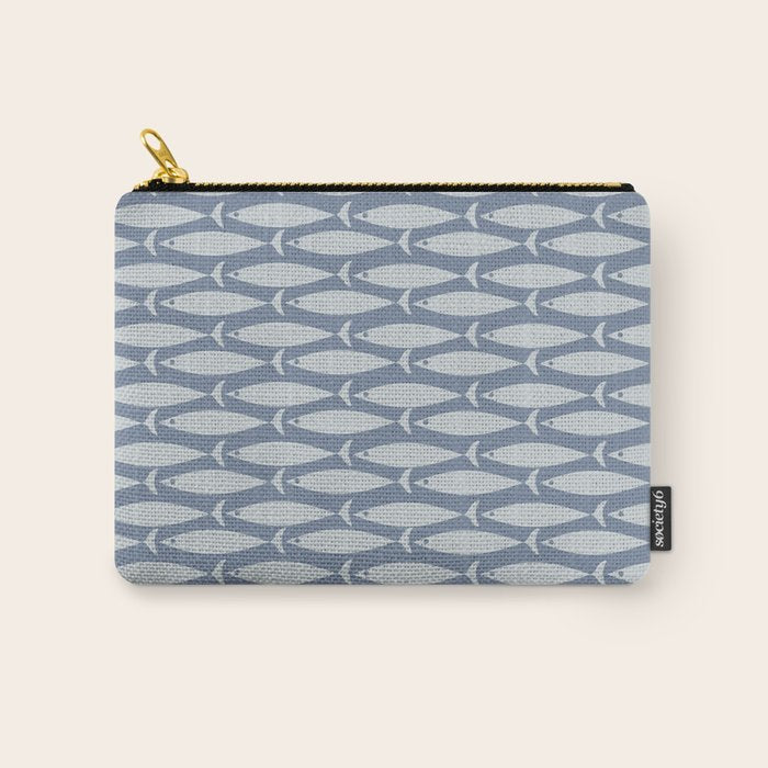 Minimalist Mid Century Modern Scandi Fish Pattern in Slate Blue Carry All Pouch Gallery Image 1
