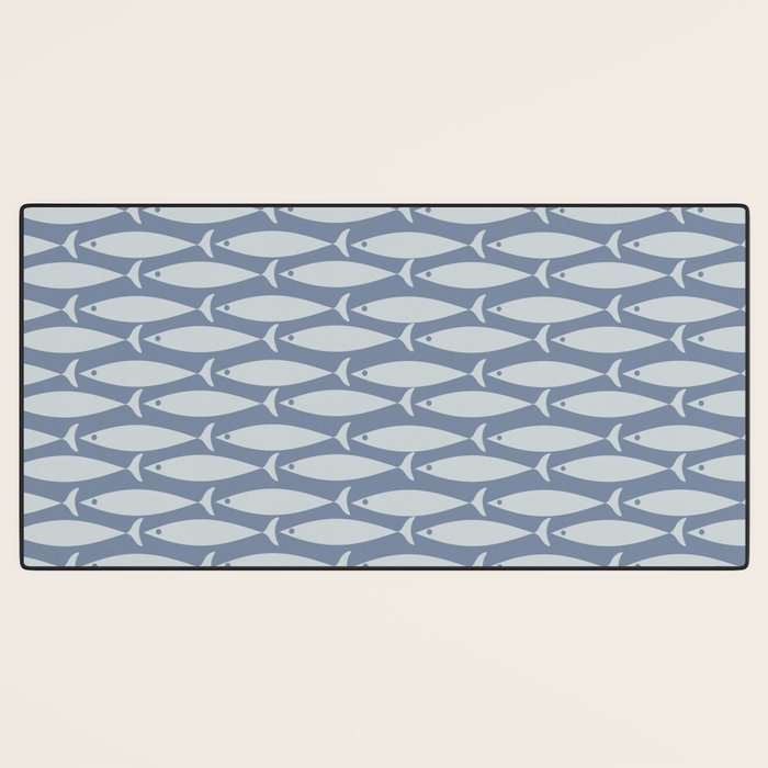 Minimalist Mid Century Modern Scandi Fish Pattern in Slate Blue Desk Mat Gallery Image 3
