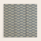Minimalist Mid Century Modern Scandi Fish Pattern in Slate Blue Wood Wall Art Gallery Image 1