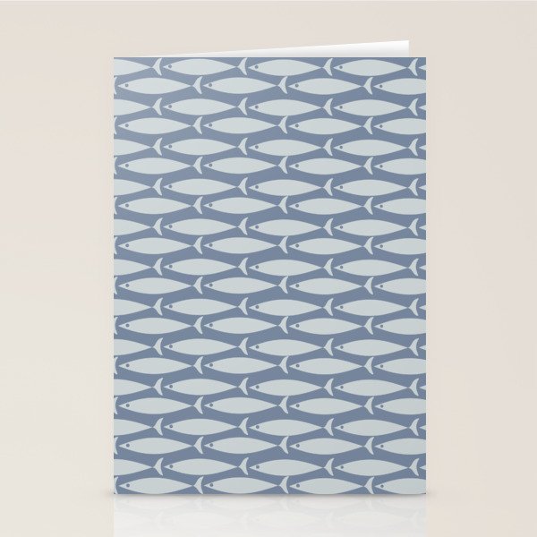 Minimalist Mid Century Modern Scandi Fish Pattern in Slate Blue Stationery Card Gallery Image 2