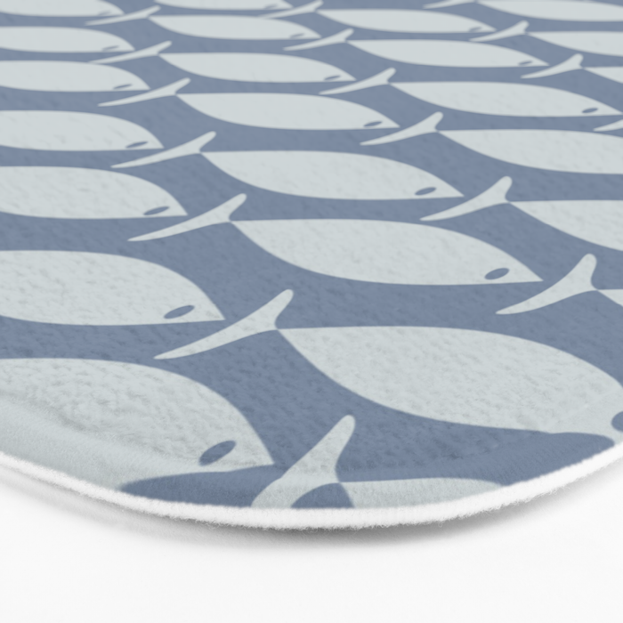 Minimalist Mid Century Modern Scandi Fish Pattern in Slate Blue Bath Mat Gallery Image 3