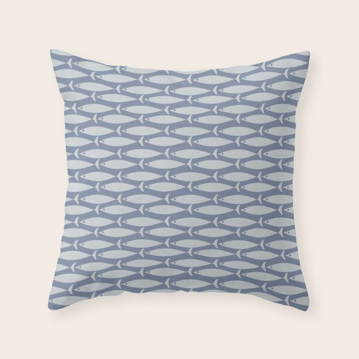 Minimalist Mid Century Modern Scandi Fish Pattern in Slate Blue Throw Pillow Gallery Image 6