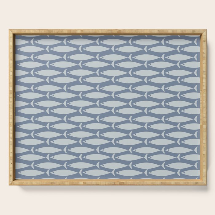 Minimalist Mid Century Modern Scandi Fish Pattern in Slate Blue Serving Tray Gallery Image 1