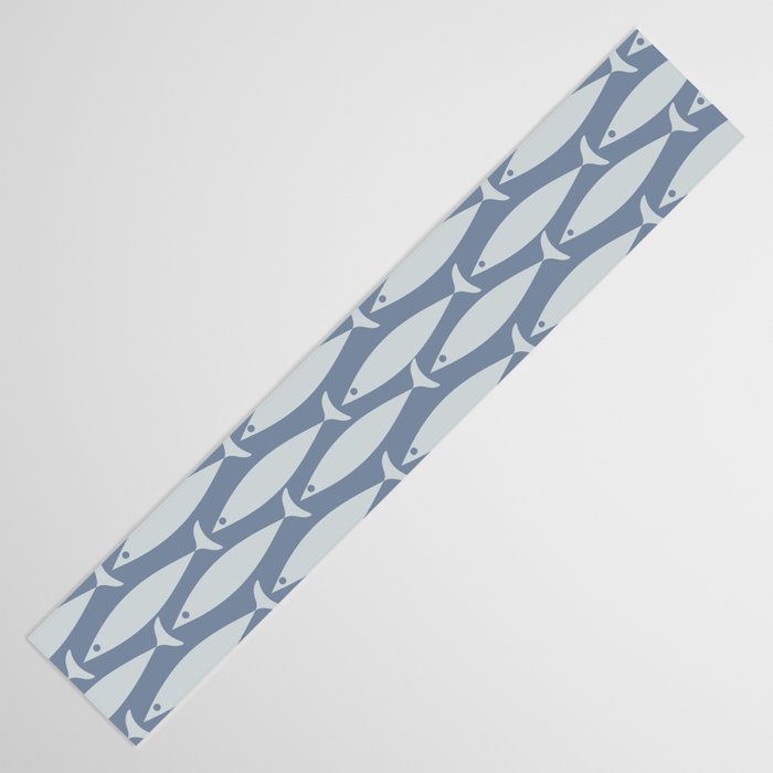 Minimalist Mid Century Modern Scandi Fish Pattern in Slate Blue Table Runner Gallery Image 3