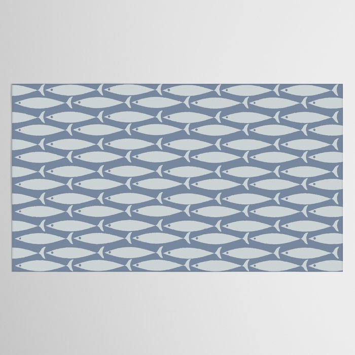 Minimalist Mid Century Modern Scandi Fish Pattern in Slate Blue Tablecloth Gallery Image 2