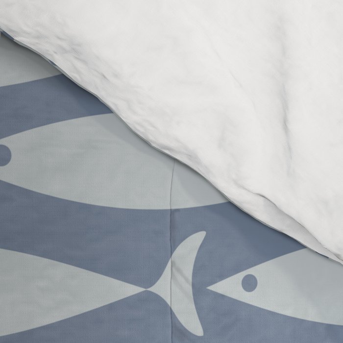Minimalist Mid Century Modern Scandi Fish Pattern in Slate Blue Comforter Gallery Image 4
