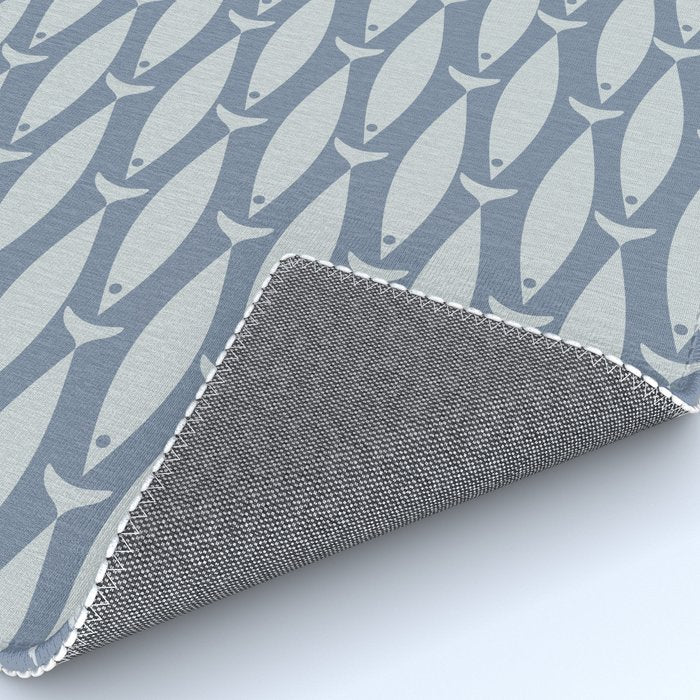 Minimalist Mid Century Modern Scandi Fish Pattern in Slate Blue Rug Gallery Image 4