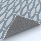 Minimalist Mid Century Modern Scandi Fish Pattern in Slate Blue Rug Gallery Image 4