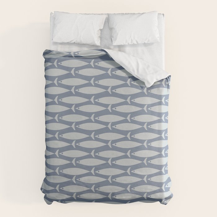 Minimalist Mid Century Modern Scandi Fish Pattern in Slate Blue Duvet Cover Gallery Image 1