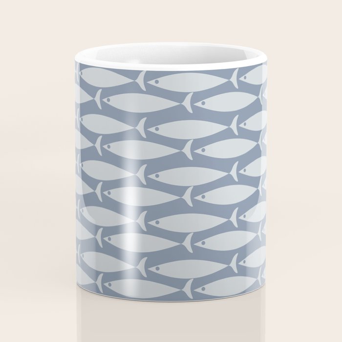Minimalist Mid Century Modern Scandi Fish Pattern in Slate Blue Coffee Mug Gallery Image 4