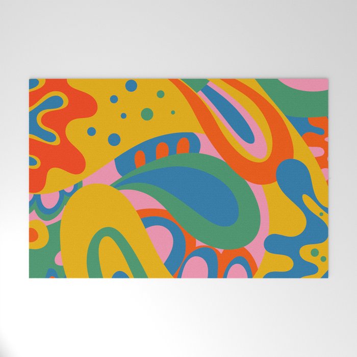 So Trippy Retro Psychedelic Abstract Pattern 2 in Rainbow Pop Colors Welcome Mat Gallery Image 1