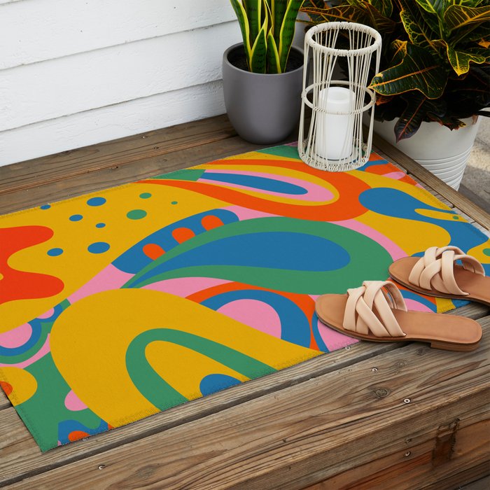 So Trippy Retro Psychedelic Abstract Pattern 2 in Rainbow Pop Colors Outdoor Rug Gallery Image 2