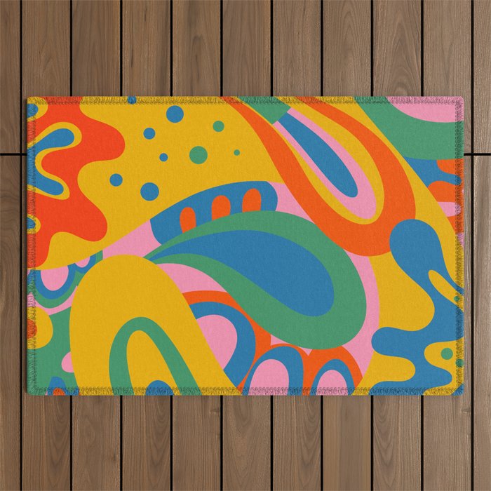 So Trippy Retro Psychedelic Abstract Pattern 2 in Rainbow Pop Colors Outdoor Rug Gallery Image 1
