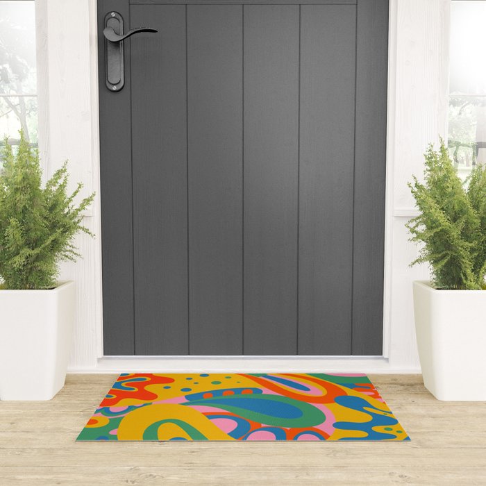 So Trippy Retro Psychedelic Abstract Pattern 2 in Rainbow Pop Colors Welcome Mat Gallery Image 3