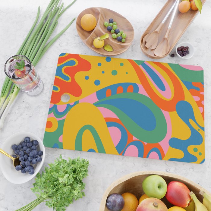 So Trippy Retro Psychedelic Abstract Pattern 2 in Rainbow Pop Colors Cutting Board Gallery Image 2