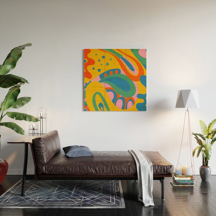 So Trippy Retro Psychedelic Abstract Pattern 2 in Rainbow Pop Colors Wood Wall Art Gallery Image 2