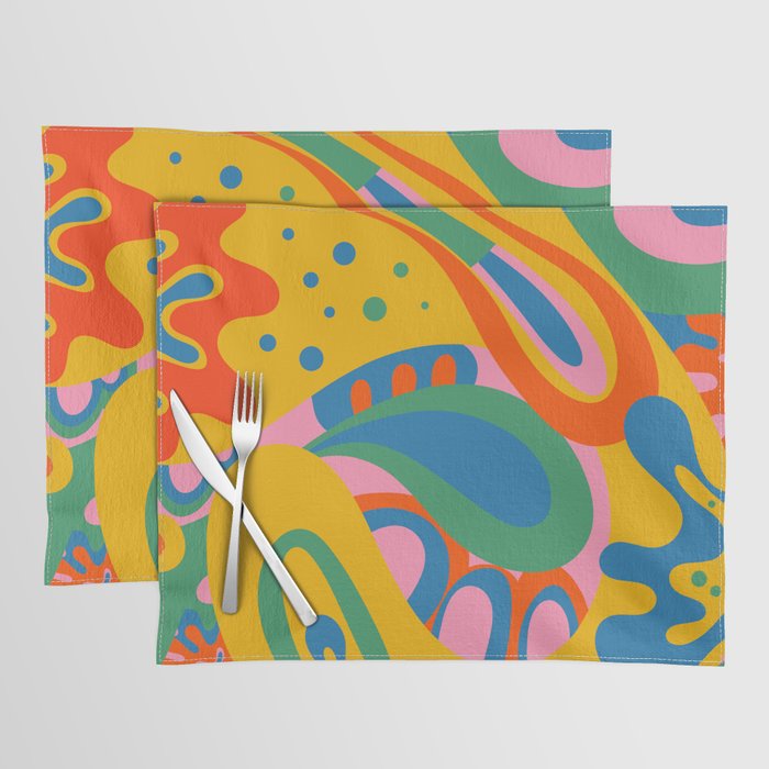 So Trippy Retro Psychedelic Abstract Pattern 2 in Rainbow Pop Colors Placemat Gallery Image 1