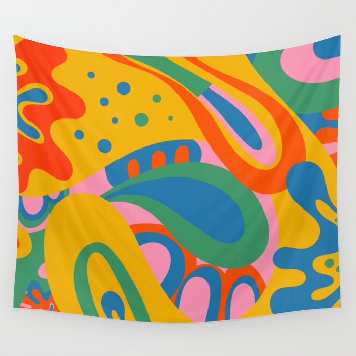 So Trippy Retro Psychedelic Abstract Pattern 2 in Rainbow Pop Colors Wall Tapestry Gallery Image 1