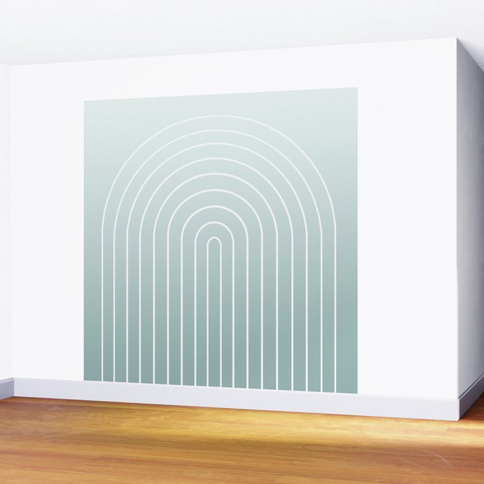 Ombre Arch XVII Natural Teal Gradient Modern Geometric Lines Wall Mural Gallery Image 2