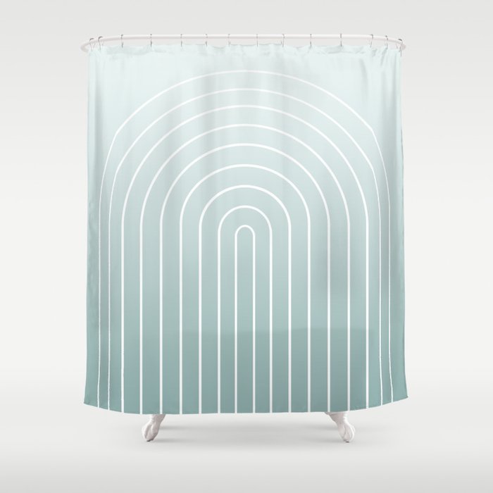 Ombre Arch XVII Natural Teal Gradient Modern Geometric Lines Shower Curtain Gallery Image 1