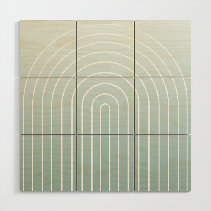 Ombre Arch XVII Natural Teal Gradient Modern Geometric Lines Wood Wall Art Gallery Image 1