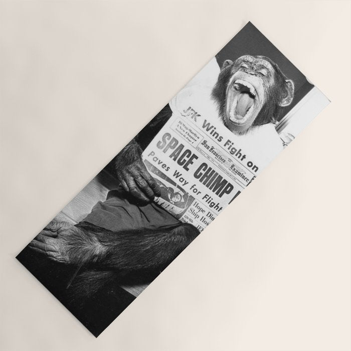 Space Chimp Lives - NASA Moon Flight black and white photograph Yoga Mat Gallery Image 1