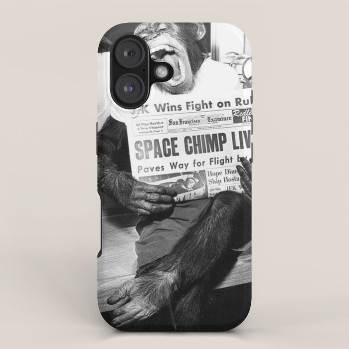 Space Chimp Lives - NASA Moon Flight black and white photograph iPhone Case Gallery Image 1