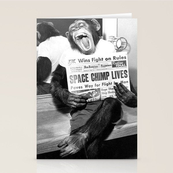 Space Chimp Lives - NASA Moon Flight black and white photograph Stationery Card Gallery Image 1