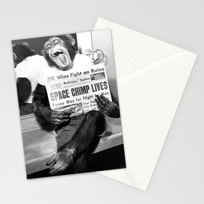 Space Chimp Lives - NASA Moon Flight black and white photograph Stationery Card Gallery Image 2