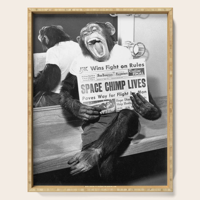 Space Chimp Lives - NASA Moon Flight black and white photograph Serving Tray Gallery Image 1