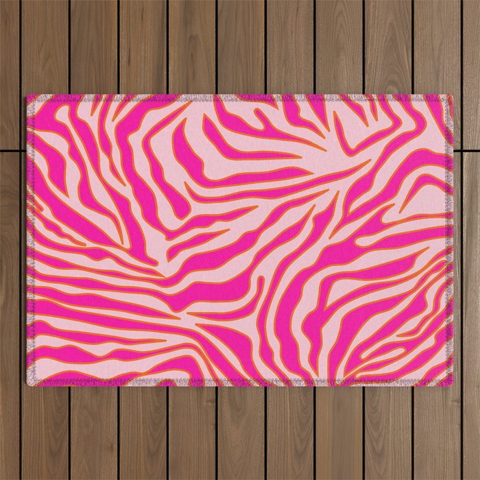 Zebra Print Pink And Orange Zebra Stripes Wild Animal Print Preppy Decor Modern Zebra Pattern Outdoor Rug Gallery Image 1