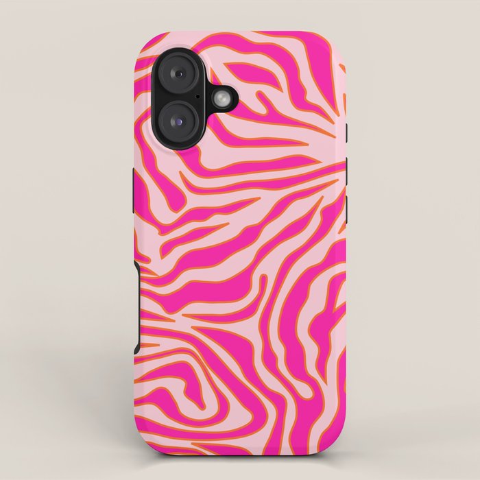Zebra Print Pink And Orange Zebra Stripes Wild Animal Print Preppy Decor Modern Zebra Pattern iPhone Case Gallery Image 1