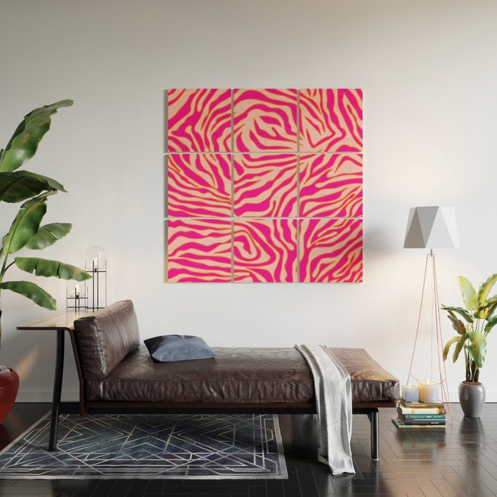 Zebra Print Pink And Orange Zebra Stripes Wild Animal Print Preppy Decor Modern Zebra Pattern Wood Wall Art Gallery Image 2