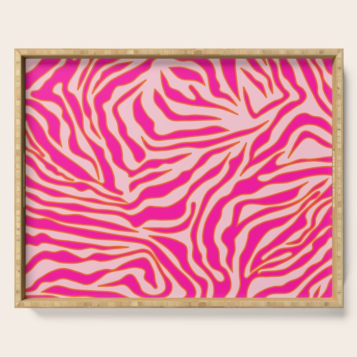 Zebra Print Pink And Orange Zebra Stripes Wild Animal Print Preppy Decor Modern Zebra Pattern Serving Tray Gallery Image 1