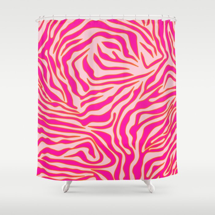 Zebra Print Pink And Orange Zebra Stripes Wild Animal Print Preppy Decor Modern Zebra Pattern Shower Curtain Gallery Image 1