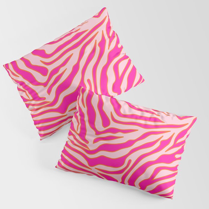 Zebra Print Pink And Orange Zebra Stripes Wild Animal Print Preppy Decor Modern Zebra Pattern Pillow Sham Gallery Image 3
