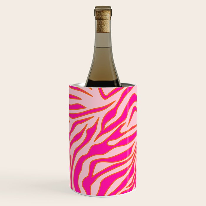 Zebra Print Pink And Orange Zebra Stripes Wild Animal Print Preppy Decor Modern Zebra Pattern Wine Chiller Gallery Image 3