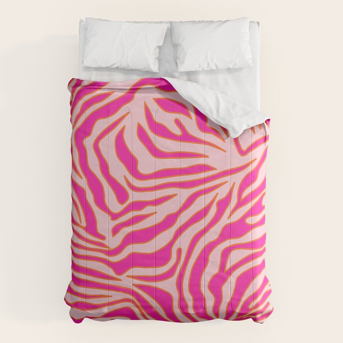 Zebra Print Pink And Orange Zebra Stripes Wild Animal Print Preppy Decor Modern Zebra Pattern Comforter Gallery Image 6