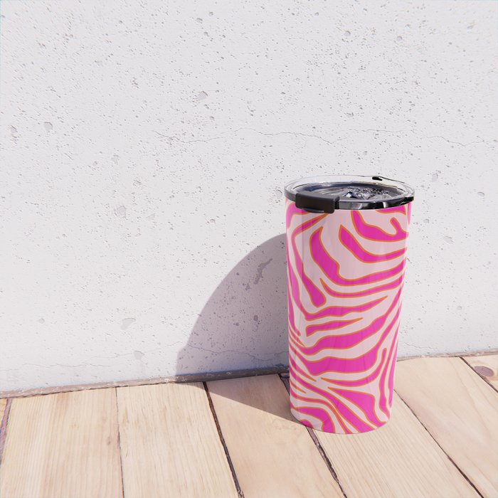 Zebra Print Pink And Orange Zebra Stripes Wild Animal Print Preppy Decor Modern Zebra Pattern Travel Mug Gallery Image 4