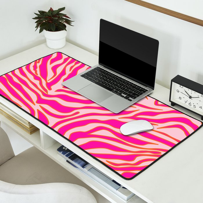 Zebra Print Pink And Orange Zebra Stripes Wild Animal Print Preppy Decor Modern Zebra Pattern Desk Mat Gallery Image 2