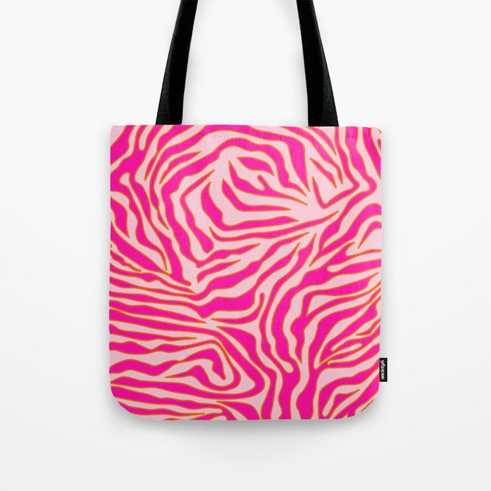 Zebra Print Pink And Orange Zebra Stripes Wild Animal Print Preppy Decor Modern Zebra Pattern Tote Bag Gallery Image 1